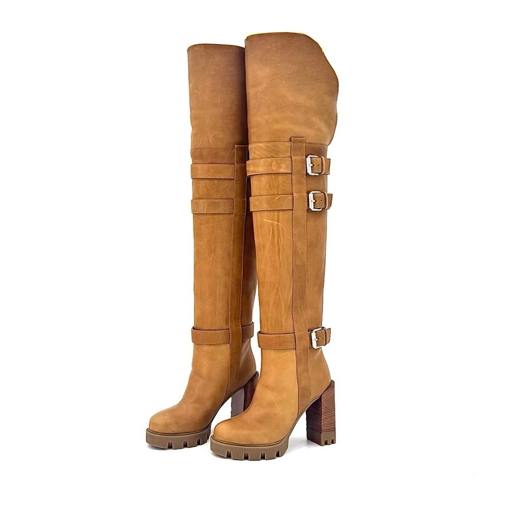 Christian Louboutin Brodeback Lug Botta Alta Shearling Over the Knee Boots 36.5